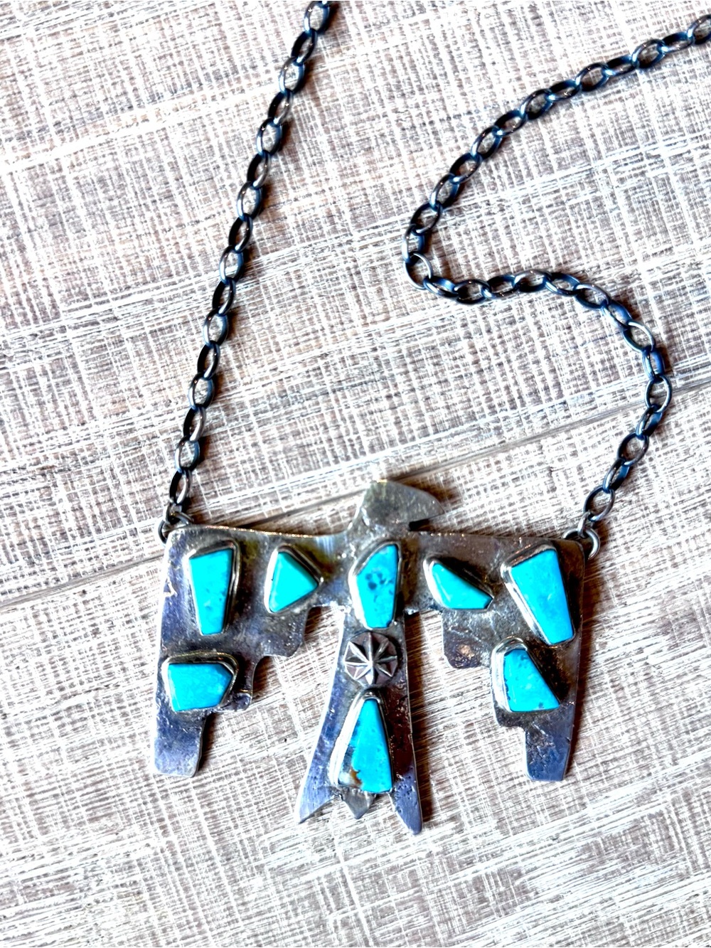Native American sterling and Kingman turquoise necklace by Jude Candelaria